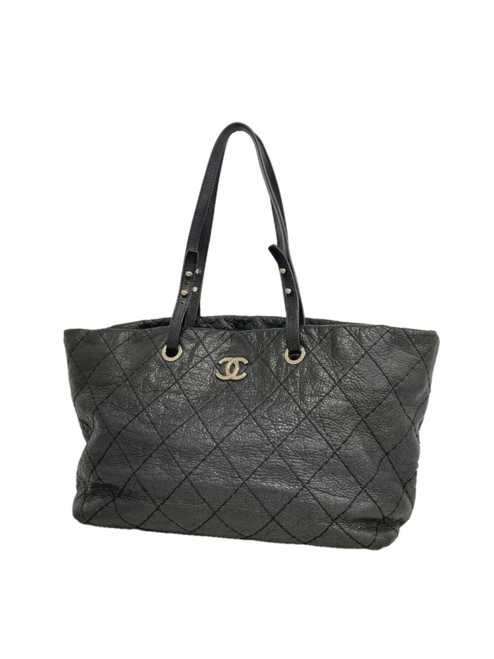 Chanel Tote Bag on the Road Leather Black Silver